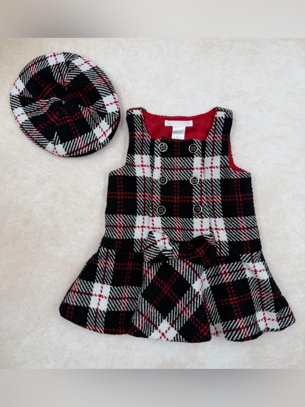 Janie and Jack Leopard Chic Plaid Dress with Matching Hat
